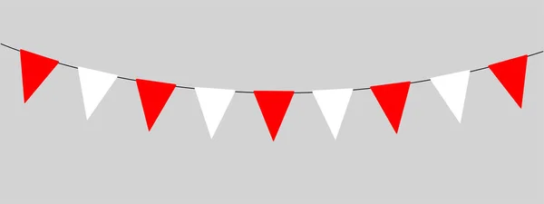 Красные Белые Флаги Гирляндой Строка Треугольных Флагов Вечеринки Открытом Воздухе — стоковый вектор