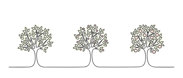 Apfelbaumkultivierungsbühne Obstgarten Horizontale Kunstdekoration Für Gartengeschäft Schwarze Linienvektorillustration Naturkonzept Gartenkritzelei — Stockvektor