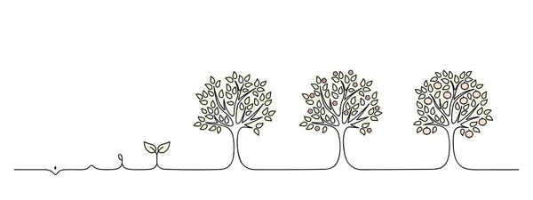 Apfelbaum Wachstumszyklus Wachsende Baum Lineart Abbildung Schwarzer Linien Vektor Gestaltungselement — Stockvektor
