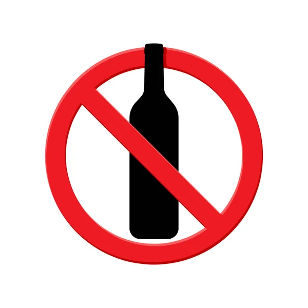 Ingen Alkohol Röd Förbjudna Skylt Platt Vektor Ikon Tecken Förbud — Stock vektor