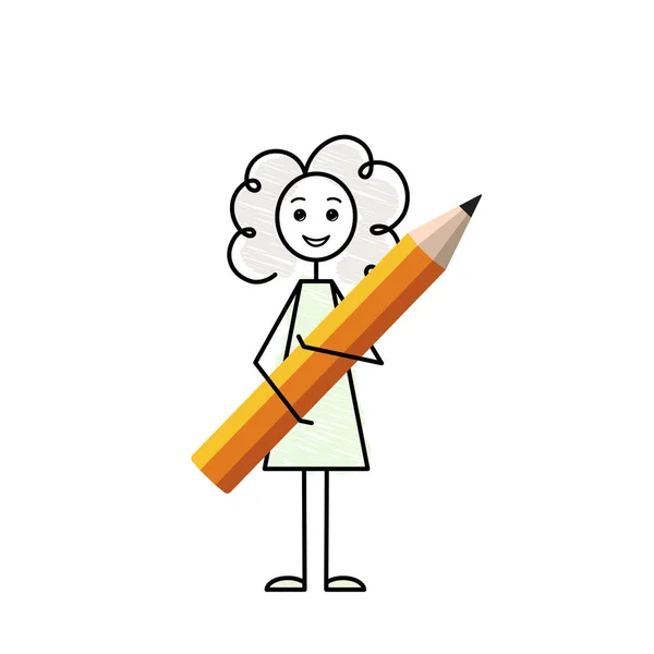 Croquis Retour École Clip Art Dessin Ligne Noire Fille Étudiante — Image vectorielle