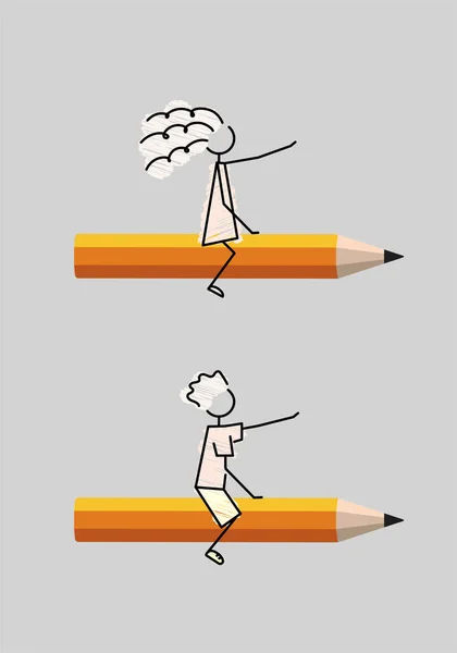 Back School Simple Sketch Drawing Clip Art Happy Student Couple — Stockvektor
