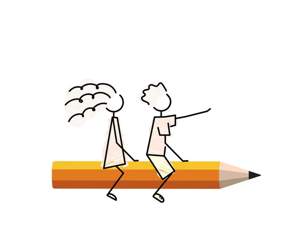 Back School Simple Sketch Drawing Clip Art Happy Student Couple — Stockový vektor