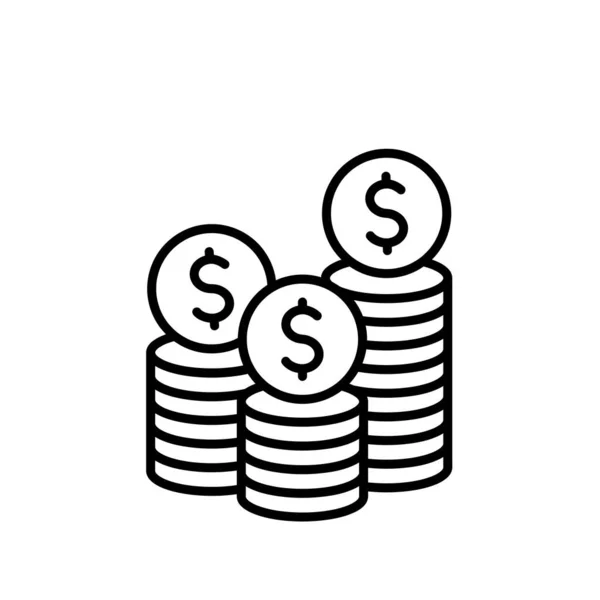 Доларовий Цент Стек Чорна Лінія Векторна Іконка Платіжна Система Ізольована — стоковий вектор