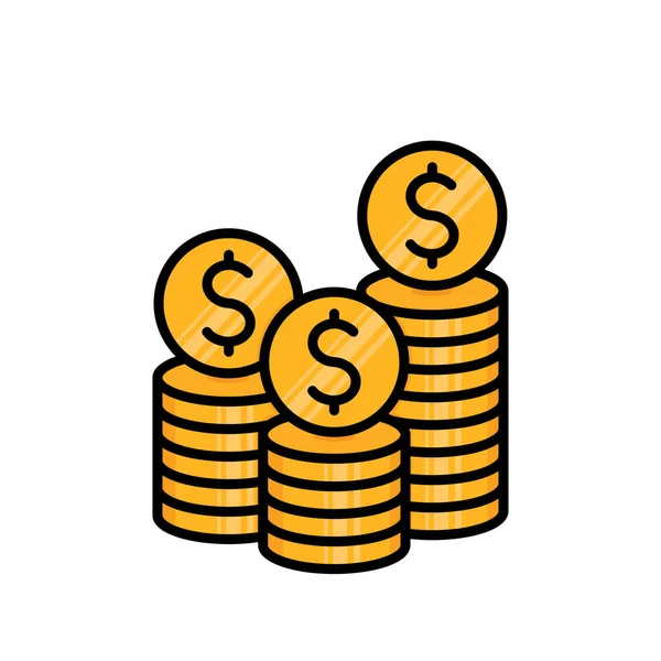 Dollar Coins Stack Black Outline Vector Illustration Icon Flat Finance — Image vectorielle