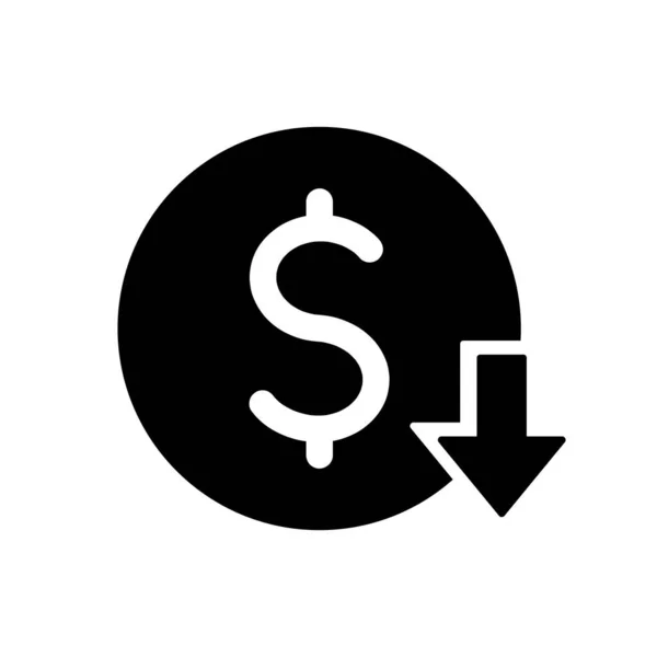 Знак Долара Стрілкою Вниз Чорний Вектор Значок Зменшення Вартості Значок — стоковий вектор