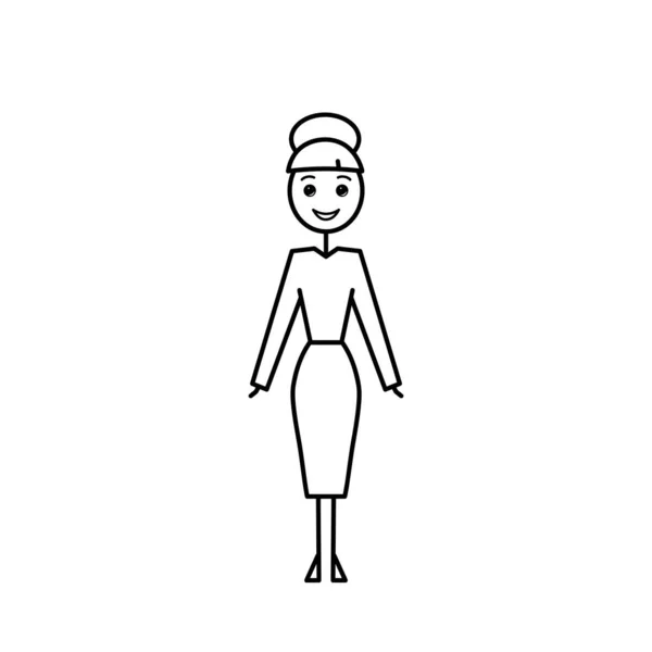Simple Sketch Woman Character Teacher Black Outline Office Worker Editable — Stock Vector