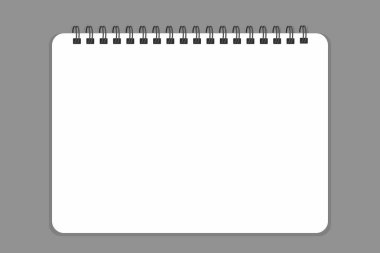 spiral bound notebook mockup, horizontal blank sketchbook, template or mock up for your sketch, simple vector illustration, grey background