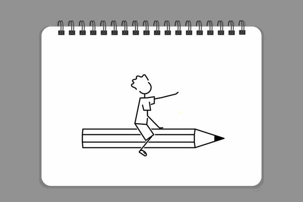 Fly Back School Simple Sketch Drawing Clip Art Happy Students —  Vetores de Stock