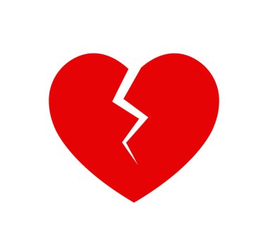 red broken heart icon, divorce symbol, heartbreak, flat vector image