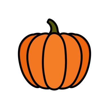orange pumpkin vector illustration, autumn season symbol, bright orange with thick black outline, single object
