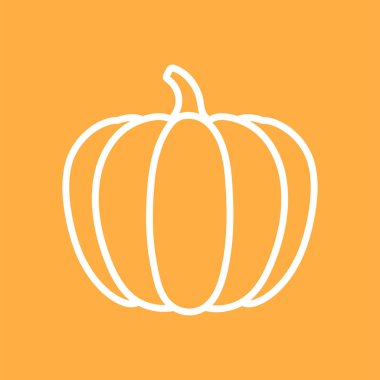 white line pumpkin thanksgiving day symbol, fall decorative drawing clip-art, doodle vector element, orange background