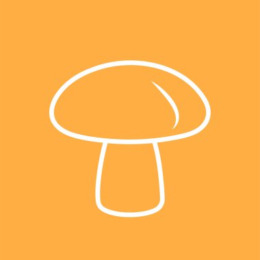 mushroom icon, single oblect, vector illustration, autumn season symbol, thick white line, orange background, not editable line