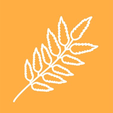 white rowan leaf, orange background, simple vector illustration, fall season symbol