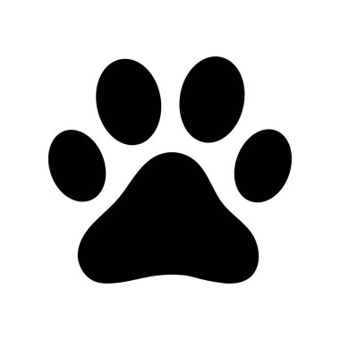dog or cat paw print silhouette icon, pet symbol, vet logo sign, isolated on white background