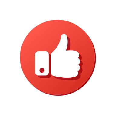 thumb up red rounded icon, like vector symbol, button