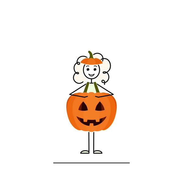 Halloween Party Little Girl Dressed Pumpkin Cute Kid Wearing Halloween — Vector de stock