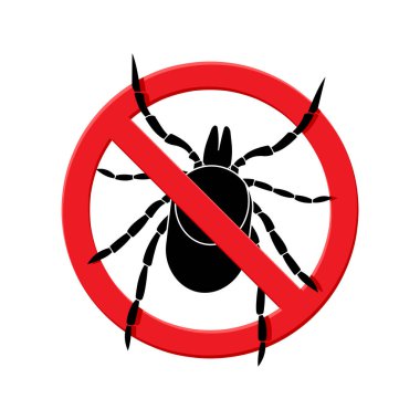 stop ticks sign, tick bite prevention, crossed-out warning sign about ticks, stop encephalitis parasite, vector illustration