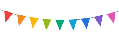 carnival garland, birthday party decoration, single string of flags, banner background, colorful pennants, simple vector illustration