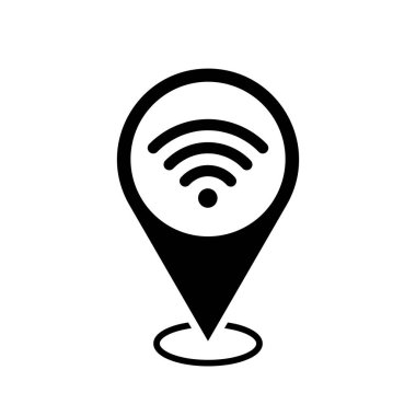 pinpoint with wi-fi vector icon, map pointer symbol for website, gps navigator, apps, location point of free wifi zone, geolocation, map marker sign