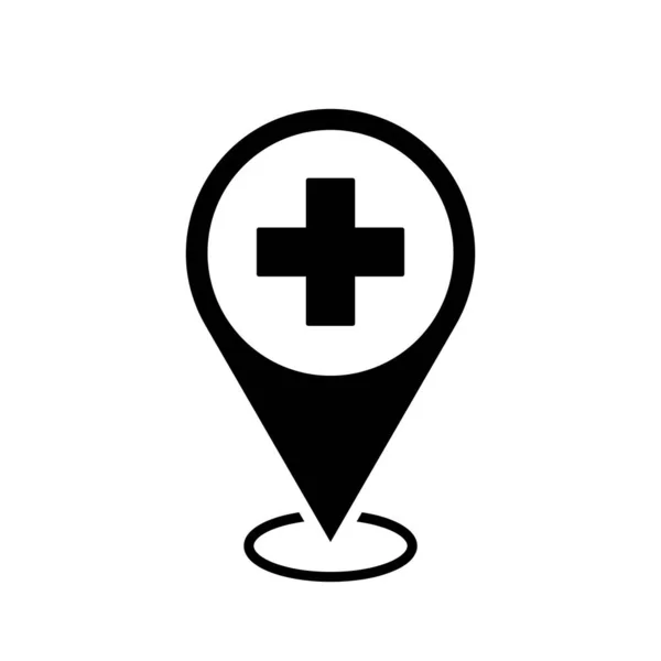 Hospital Location Map Pointer Cross Icon Location Pin Black Symbol — Stock vektor