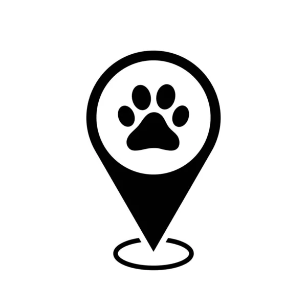 Указатель Местоположения Ветеринара Значок Лапы Собаки Значком Местоположения Черный Символ — стоковый вектор