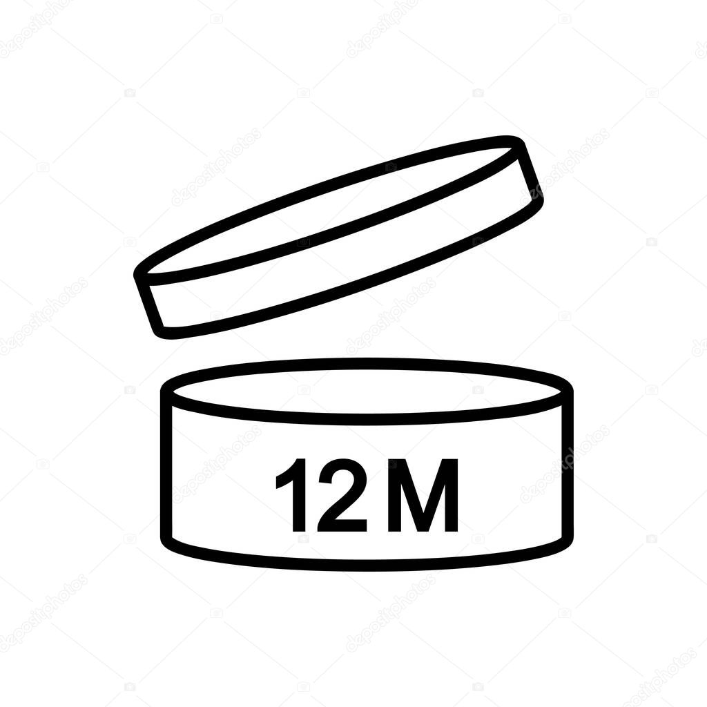 12 months icon, period after opening symbol, icon for packaging design, paq, simple vector Illustration, expiration date