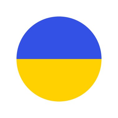 Ukrayna 'yı destekleyin, Ukrayna ulusal bayrak renkleri ile yuvarlak, mavi ve sarı daire vektör simgesi