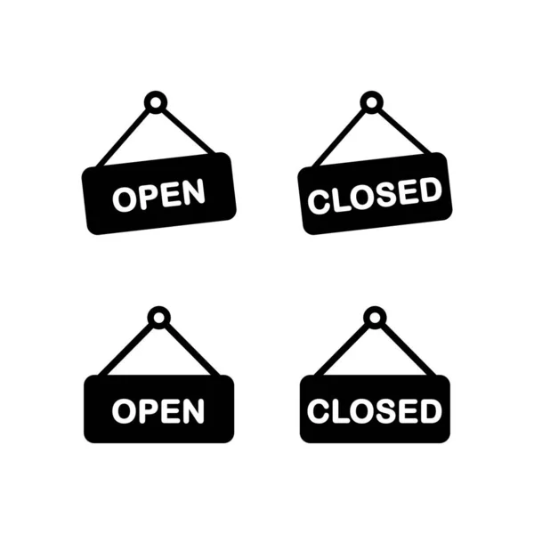 Open Closed Sign Black Filled Icon Set Visitor Welcoming Shop — Stock Vector