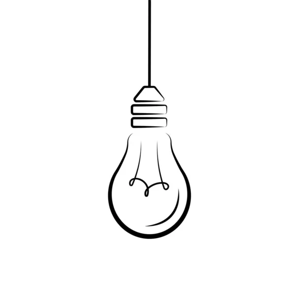 ハンギング電球 シングルブラックフルライン 手描き スケッチスタイル 白の背景に隔離された ロフトスタイルのシングルデザイン要素 — ストックベクタ