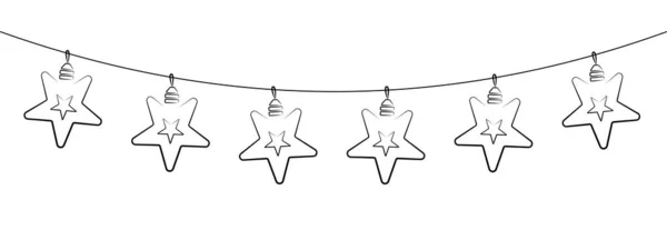 Sternförmige Glühbirnengirlande Schwarze Umrissvektordekoration String Hängeleuchten Feiertagsbeleuchtung Für Hochzeits Oder — Stockvektor