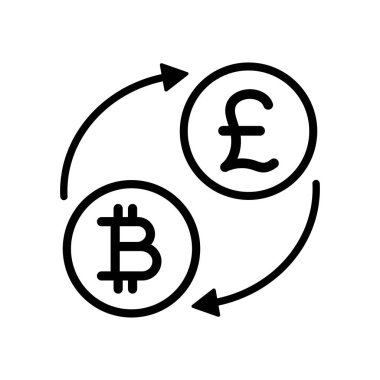 pound bitcoin değişimi, para dönüşümü, bitcoin 'den pound' a simge kavramı beyaz arkaplan üzerinde izole edilmiş, siyah çizgi vektör illüstrasyonu