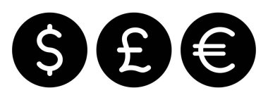 İngiliz pound, euro, dollar, black filled in a circle, money icon vector illustration design