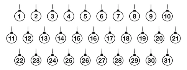 Advent Calendar Design Elements Hanging Christmas Balls Numbers Simple Black — Stock Vector