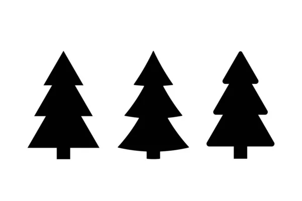Evergreen Conifer Black Fill Icon Set Fir Spruce Tree Set — 스톡 벡터