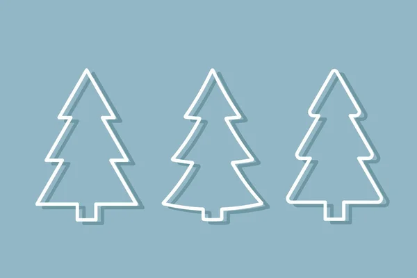 Evergreen Conifer White Line Icon Set Fir Spruce Tree Vector — 스톡 벡터