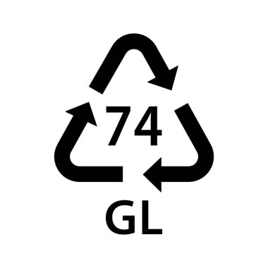 Cam geri dönüşüm kodu GL 74, ışık sıralı cam sembol, ekoloji geri dönüşüm işareti, kimlik kodu, paket siyah doldurulmuş simge