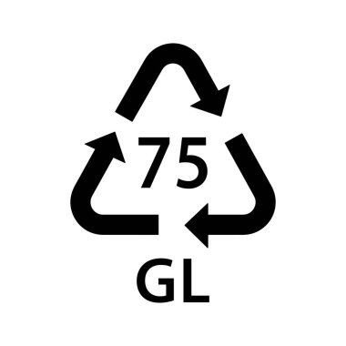 Cam geri dönüşüm kodu GL 75, kurşunlu cam sembol, ekoloji geri dönüşüm işareti, kimlik kodu, paket siyah doldurulmuş simge
