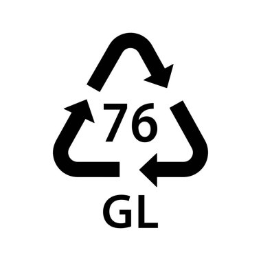Cam geri dönüşüm kodu GL 76, kurşunlu cam sembol, ekoloji geri dönüşüm işareti, kimlik kodu, paket siyah doldurulmuş simge