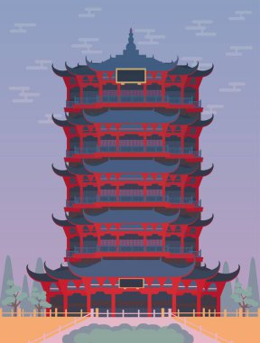 Çin pagodası. Karikatür Geleneksel Asya Evi. Çin ve Japon mimari tapınağı.