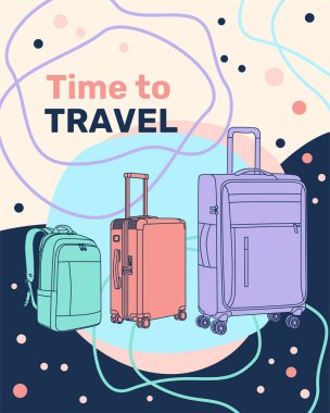 Vektör illüstrasyon valizleri izole edildi. Seyahat zamanı. Yaz tatili, tatil, tatil. Seyahat acentesi ve rezervasyon servisi kavramı.