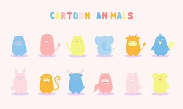 Pastel Illustration Cute Animals Wildlife Farm Animals Icons Cartoon Animals — Stock Vector