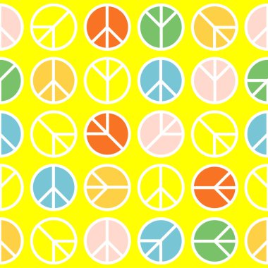 70 'lerin modası geçmiş hippi tarzı tişörtler, posterler, kartlar, çıkartmalar. Sıcak turuncu, sarı ve mavi renklerde ilham verici. yeşil