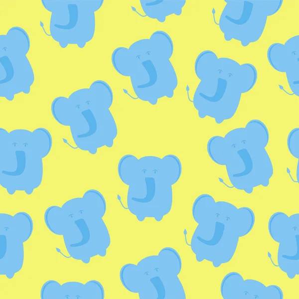 Cute Seamless Pattern Baby Elephant Yellow Background Vector Elephant Seamless — Vettoriale Stock