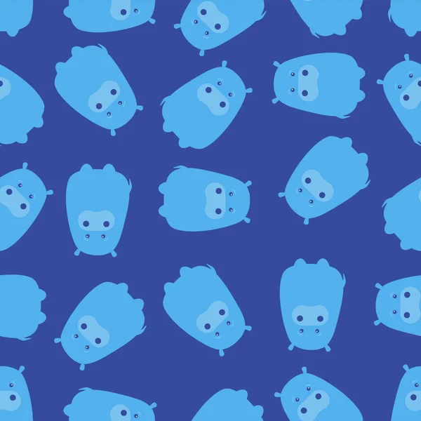 Vector Pattern Cute Hippo Blue Background Cute Hippopotamus Animal Texture — Vector de stock