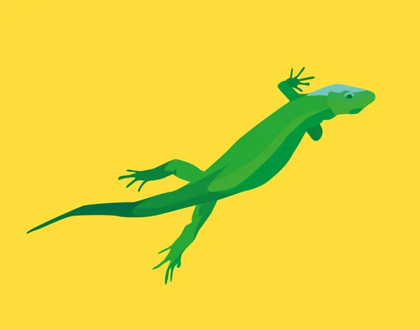 黄色背景下的绿色蜥蜴夏天 — 图库矢量图片
