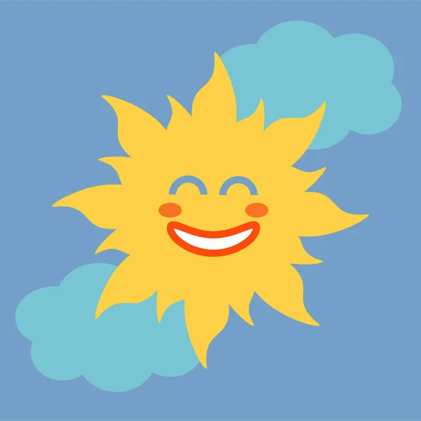 Child Cartoon Illustration Sun Sky Funny Character Sun Cloud Blue — Stok Vektör