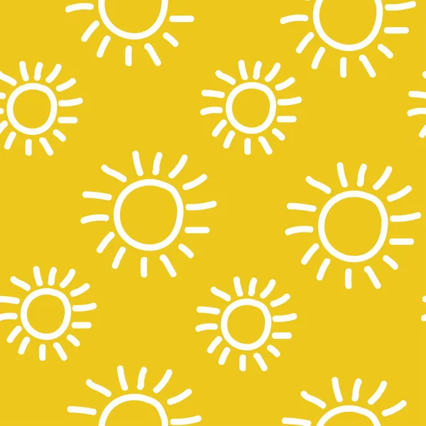 Nahtloses Sonnenmuster Von Hand Sonnig Auf Gelbem Hintergrund — Stockvektor