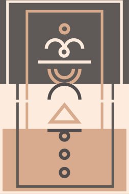 Vector illustration with geometric symbols, grunge textures and frames. Sacred mystical signs drawn with lines. Illustration in black and gold. Otical line illusion form.