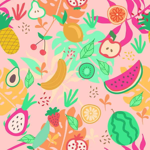 Seamless Food Print Fashion Apples Lemons Drawing Watercolor Filter Texture — Vetor de Stock